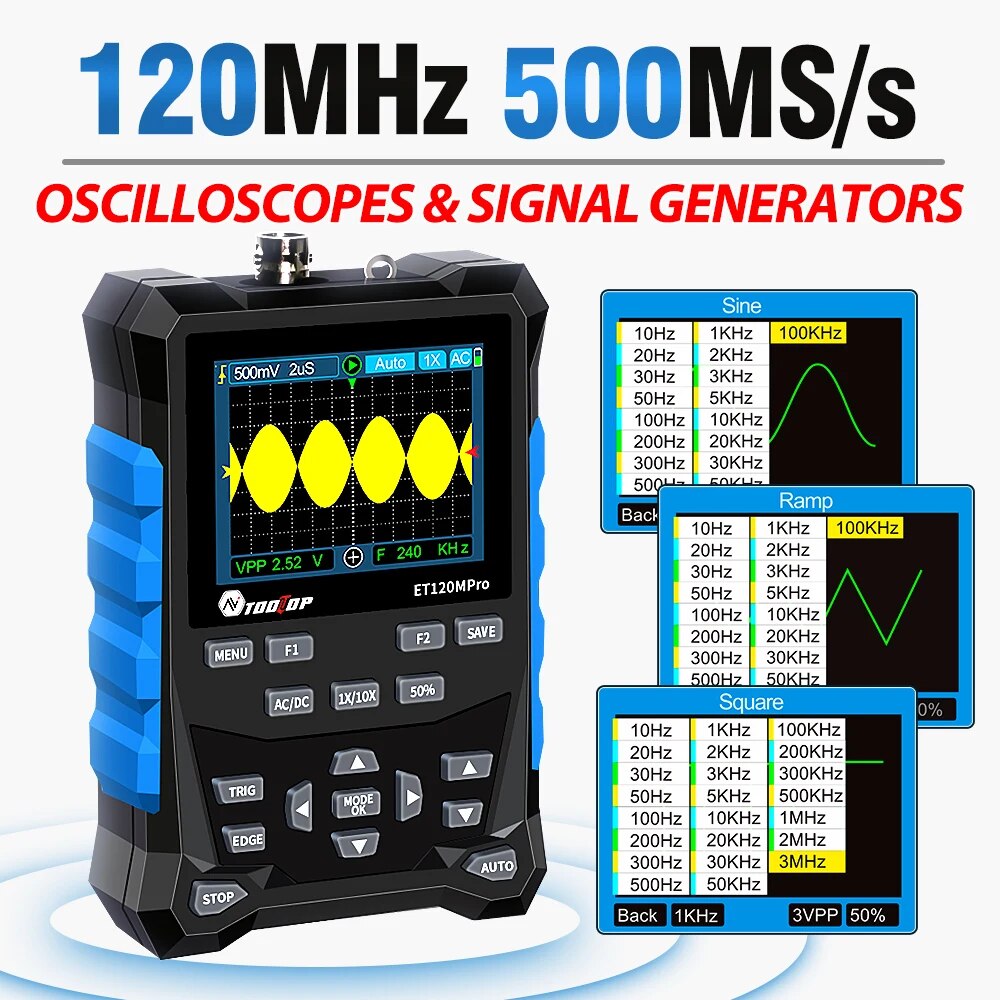 Signal Generator Spectrum Analyzer - TOOLTOP ET120MPro Oscilloscope numérique Portable 120